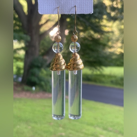 Vintage Earrings Gold Tone and Clear Lucite or Acrylic Funky and Unique - Picture 2 of 4